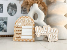 Load image into Gallery viewer, Checkered outline baby announcement sign