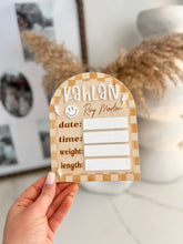 Load image into Gallery viewer, Checkered outline baby announcement sign
