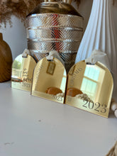 Load image into Gallery viewer, Gold mirror ornaments (leave name customizations in the notes)
